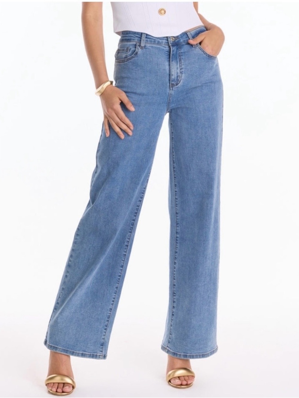 NWT Noli Shop Dahlia High Rise Relaxed Jeans Wide Leg in Medium Blue size 27